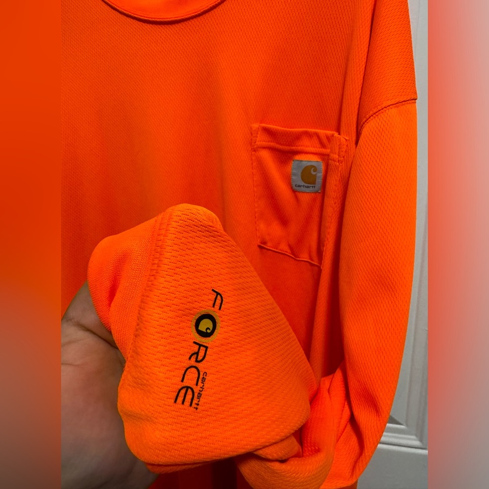 Carhartt Force Bright Orange Color Enhanced Long Sleeve Shirt Breathable Size XL